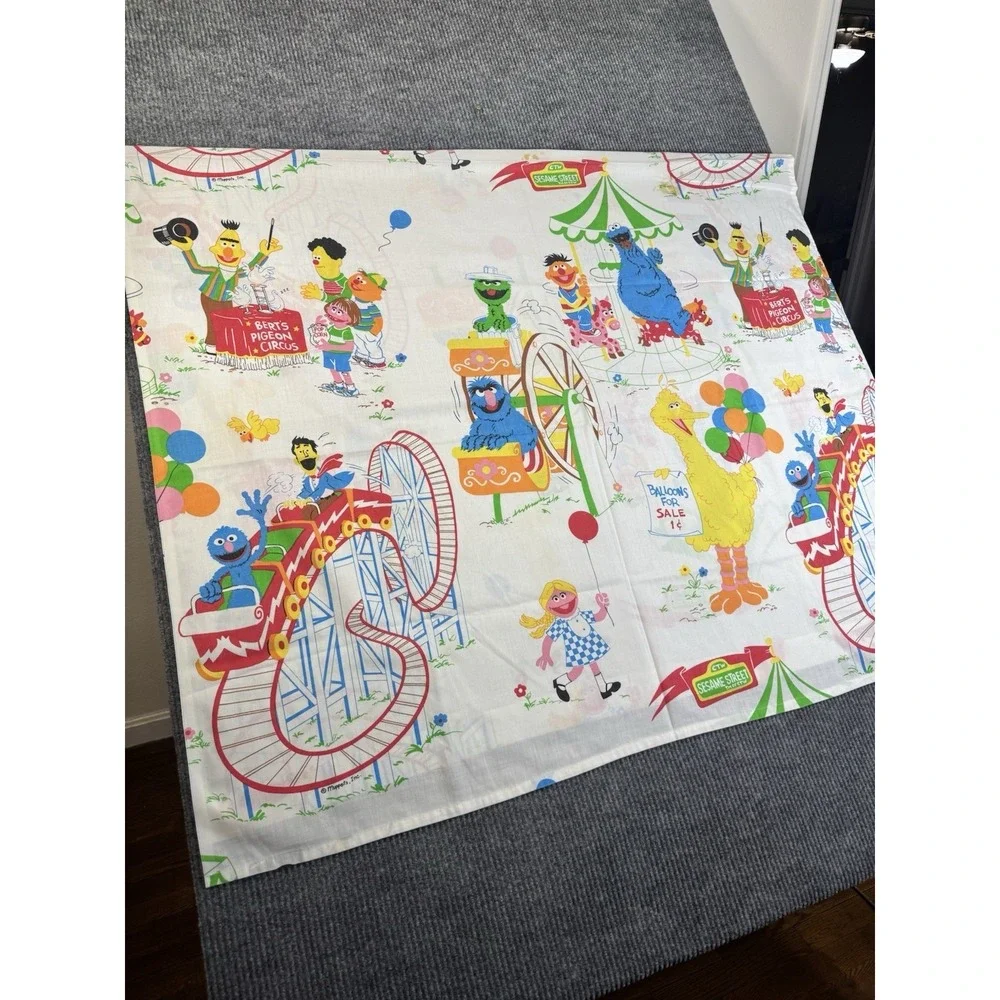 Sesame Street Vintage Cotton Flat Sheet Multicolor Cartoon Carnival Theme‎ twin